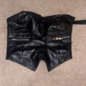 Black leather strapless top
